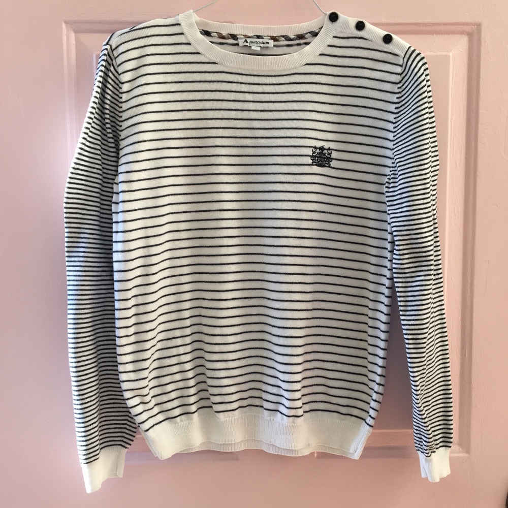 Aquascutum Cotton Stripe Button-Shoulder Sweater